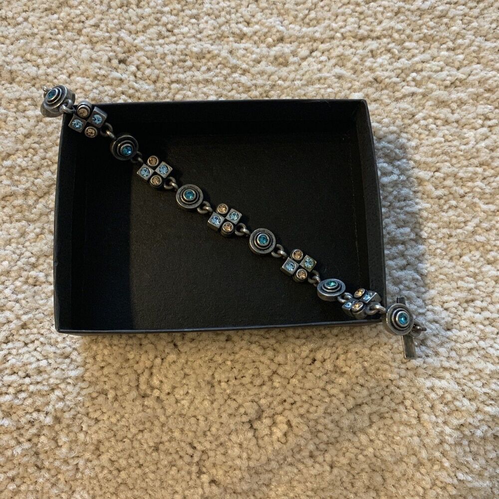 M4M Swarovski Crystal Modernist Silver Tone Toggle Bracelet 7.25" Long